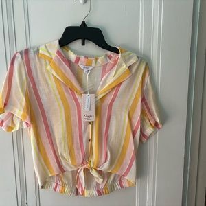 Cropped short sleeve button up shirt